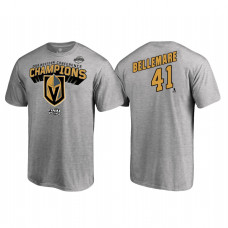 Vegas Golden Knights #41 Pierre-Edouard Bellemare Western Conference Champions 2018 Name and Number Heather Gray T-Shirt