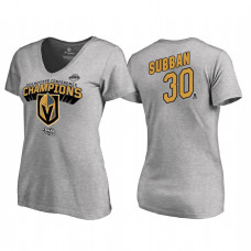 Women's Vegas Golden Knights #30 Malcolm Subban Western Conference Champions 2018 Long Change V-Neck Heather Gray T-Shirt