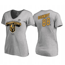 Women's Vegas Golden Knights #88 Nate Schmidt Western Conference Champions 2018 Long Change V-Neck Heather Gray T-Shirt