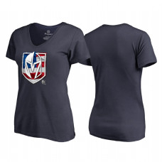 Women's Vegas Golden Knights Navy Banner Wave USA Flag V-Neck T-Shirt