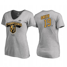 Women's Vegas Golden Knights #19 Reilly Smith Western Conference Champions 2018 Long Change V-Neck Heather Gray T-Shirt