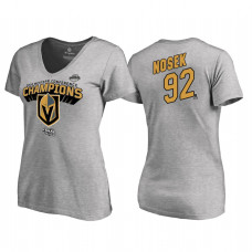 Women's Vegas Golden Knights #92 Tomas Nosek Western Conference Champions 2018 Long Change V-Neck Heather Gray T-Shirt