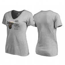 Women's Vegas Golden Knights Western Conference Champions 2018 Locker Room Chip Pass V-Neck Heather Gray T-Shirt