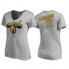 Women's Vegas Golden Knights #71 William Karlsson Western Conference Champions 2018 Long Change V-Neck Heather Gray T-Shirt
